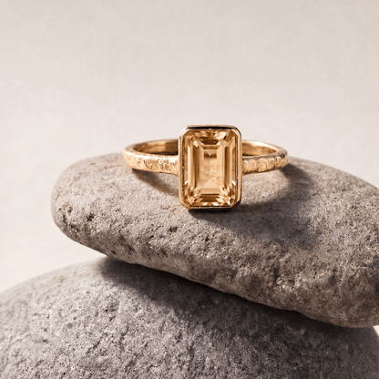 Tidewashed Citrine Ring - Octagonal Citrine & Hammered Band