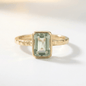 Tidewashed Green Quartz Ring - Octagonal Gemstone & Hammered Band