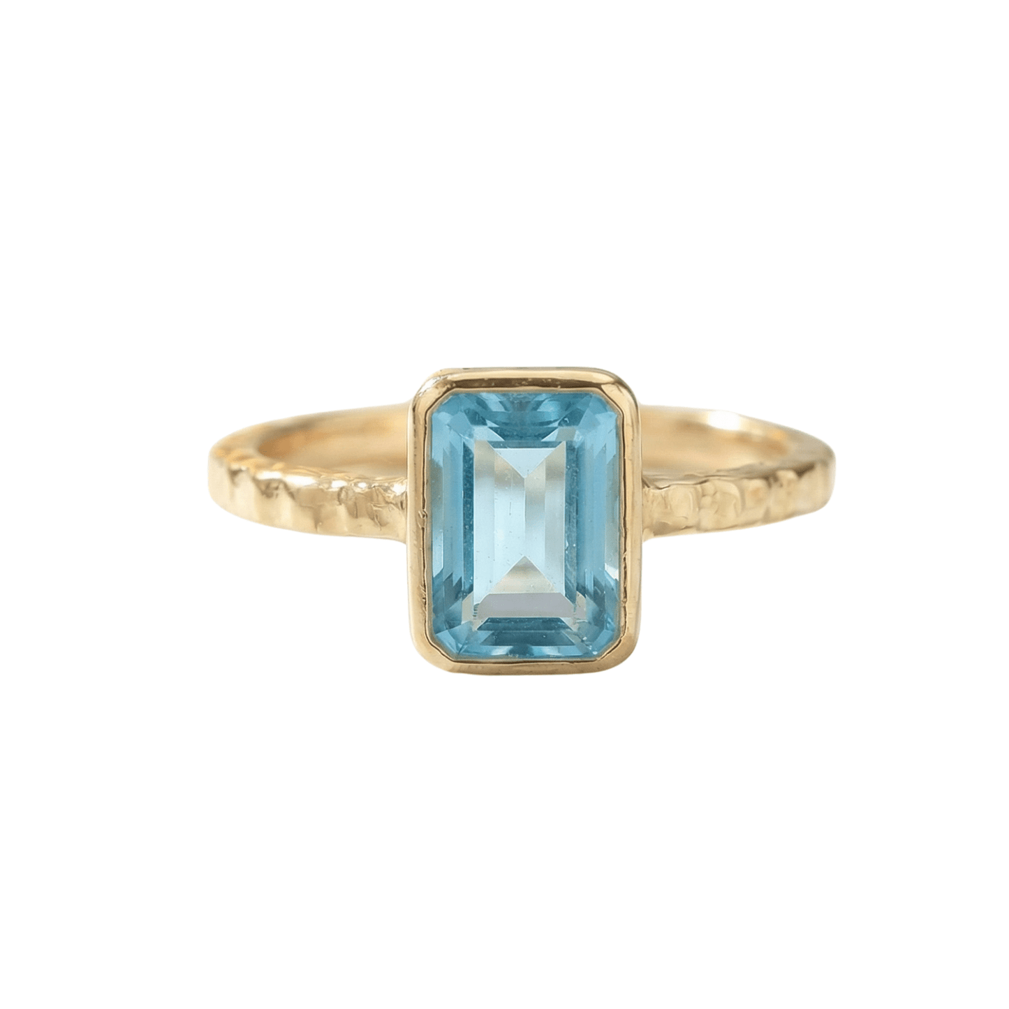 Tidewashed Sky Blue Topaz Ring – Octagonal Gemstone & Hammered Band