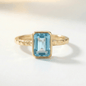 Tidewashed Sky Blue Topaz Ring – Octagonal Gemstone & Hammered Band