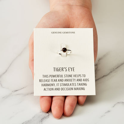 Tigers Eye Adjustable Ring with Quote Card