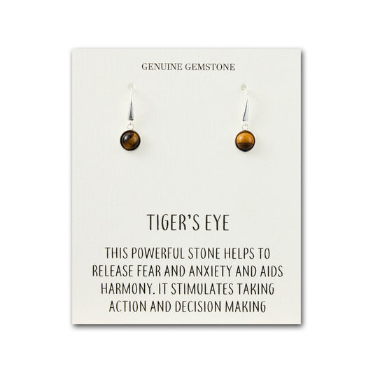 Tiger's Eye Drop Earrings with Quote Card
