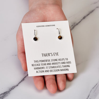 Tiger's Eye Drop Earrings with Quote Card