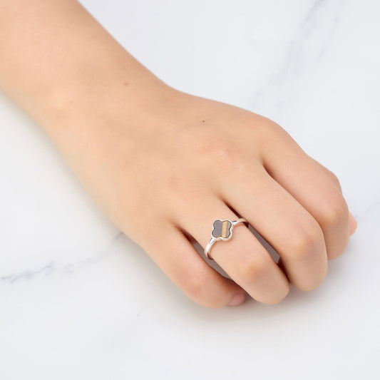 Tigers Eye Gemstone Adjustable Clover Ring
