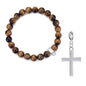 Tiger's Eye Gemstone Charm Stretch Bracelet with Charm Created with Zircondia® Crystals