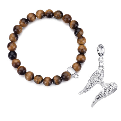Tiger's Eye Gemstone Charm Stretch Bracelet with Charm Created with Zircondia® Crystals