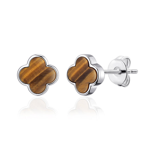 Tigers Eye Gemstone Clover Earrings