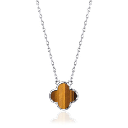 Tigers Eye Gemstone Clover Necklace