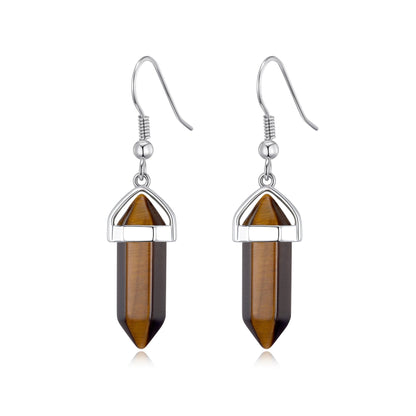 Tiger's Eye Gemstone Drop Earrings with Quote Card