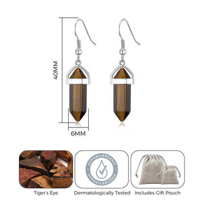 Tiger's Eye Gemstone Drop Earrings with Quote Card
