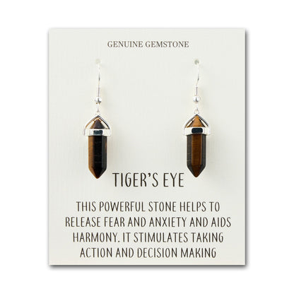Tiger's Eye Gemstone Drop Earrings with Quote Card