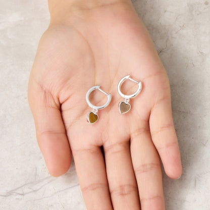 Tigers Eye Gemstone Heart Charm Hoop Earrings with Quote Card