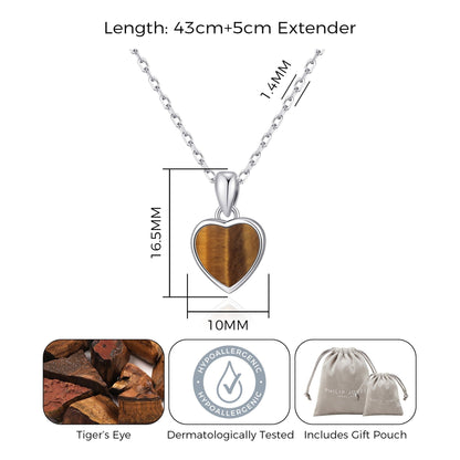 Tigers Eye Gemstone Heart Necklace
