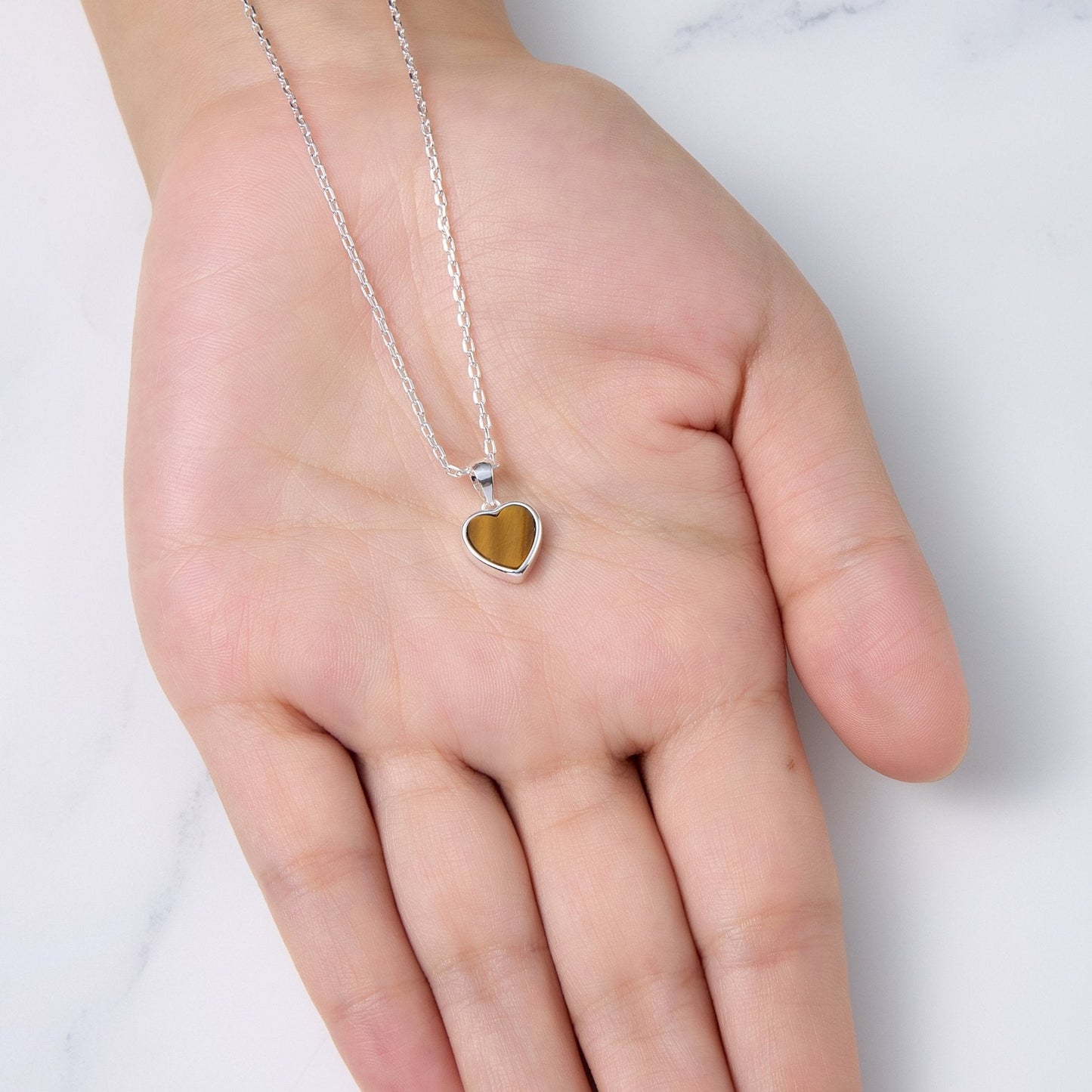 Tigers Eye Gemstone Heart Necklace