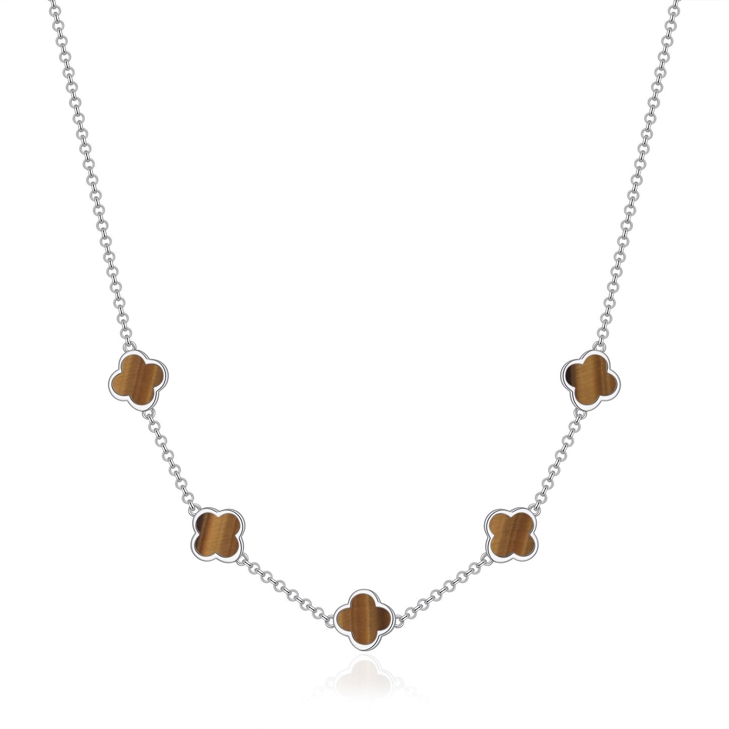 Tigers Eye Gemstone Multi Clover Necklace
