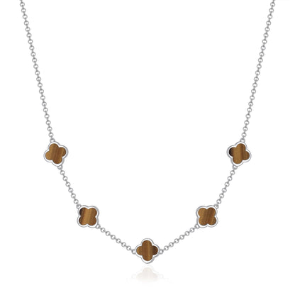 Tigers Eye Gemstone Multi Clover Necklace