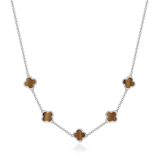 Tigers Eye Gemstone Multi Clover Necklace