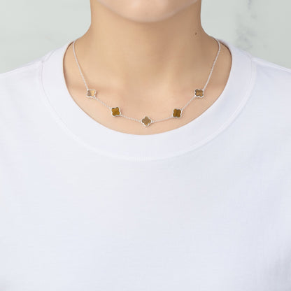 Tigers Eye Gemstone Multi Clover Necklace