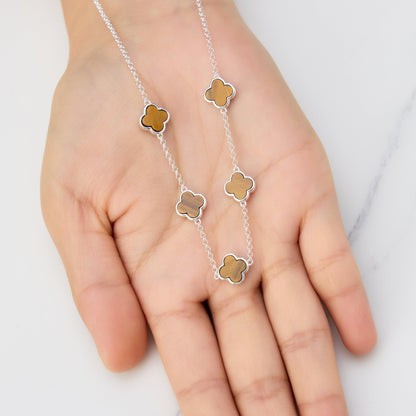 Tigers Eye Gemstone Multi Clover Necklace