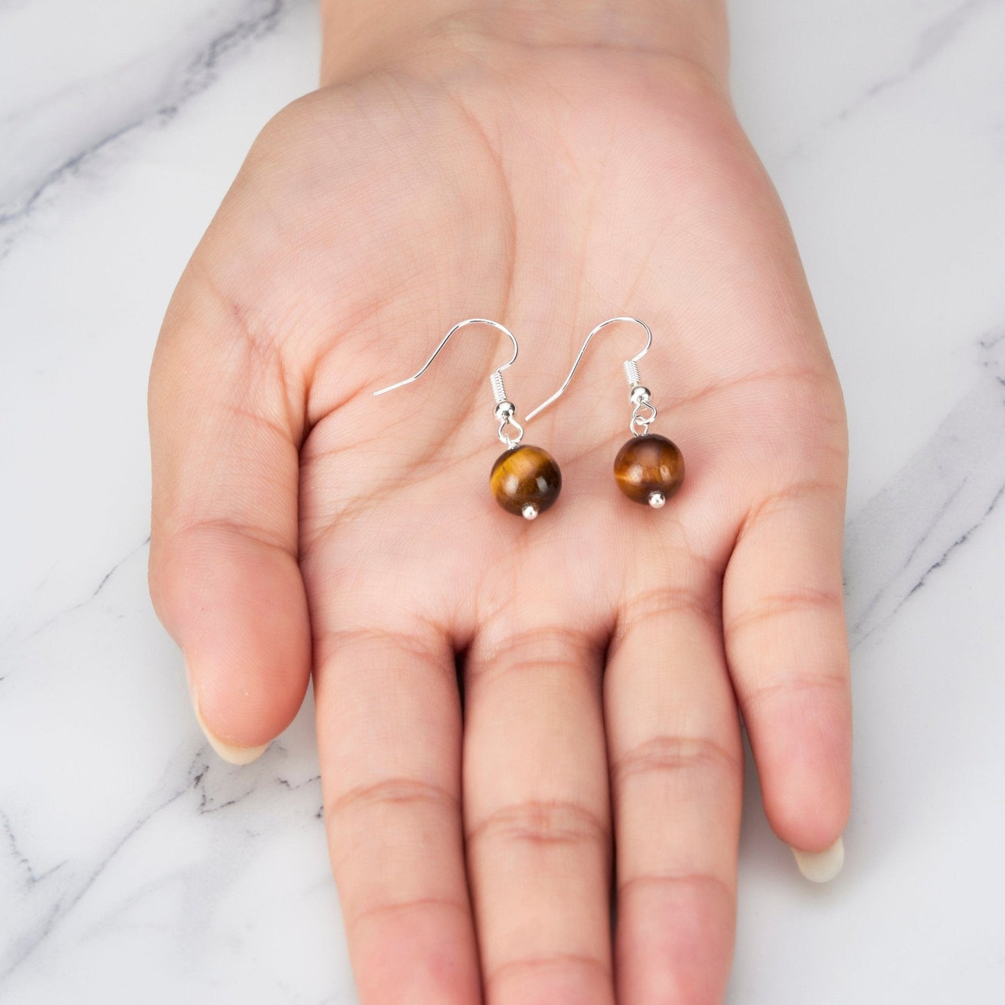 Tigers Eye Gemstone Round Drop Earrings