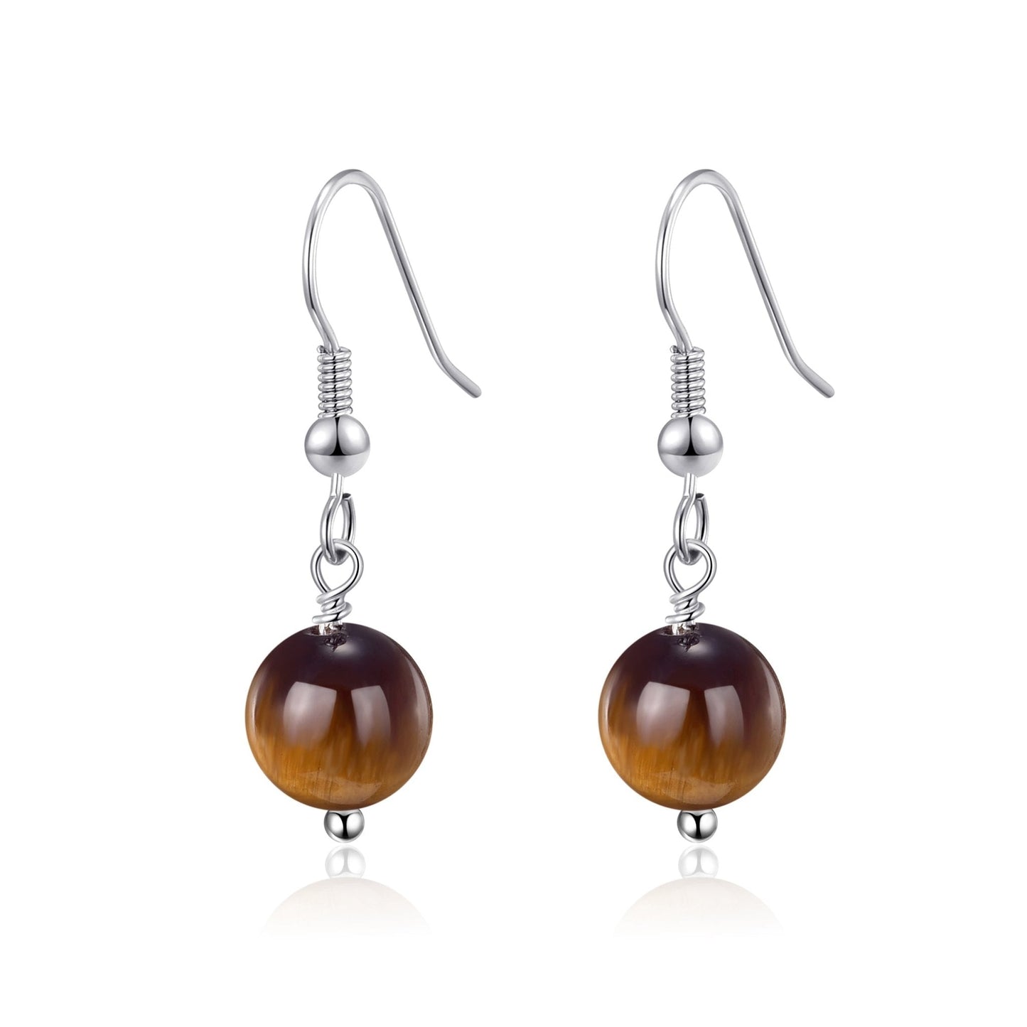 Tigers Eye Gemstone Round Drop Earrings