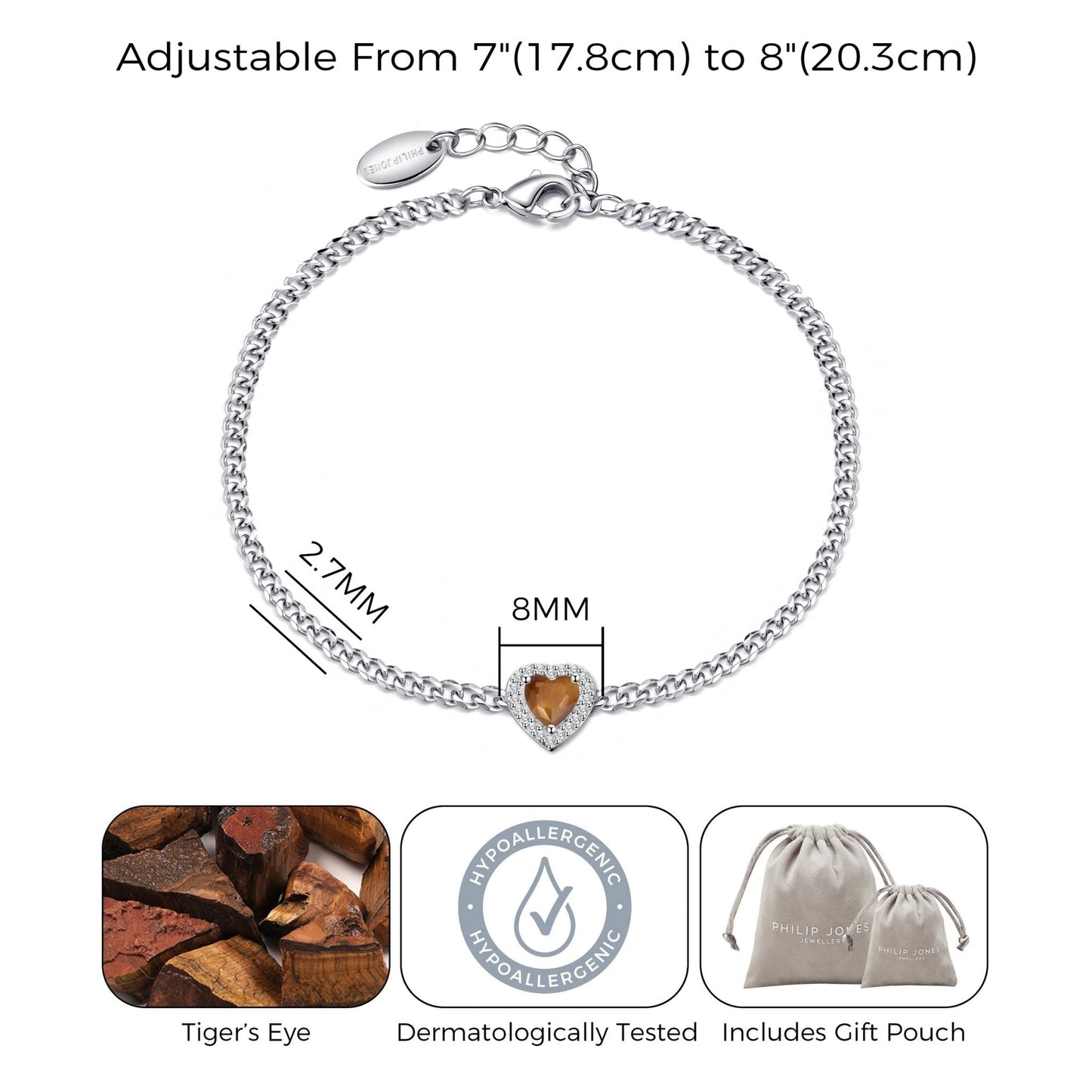 Tigers Eye Heart Gemstone Bracelet with Quote Card Created with Zircondia® Crystals