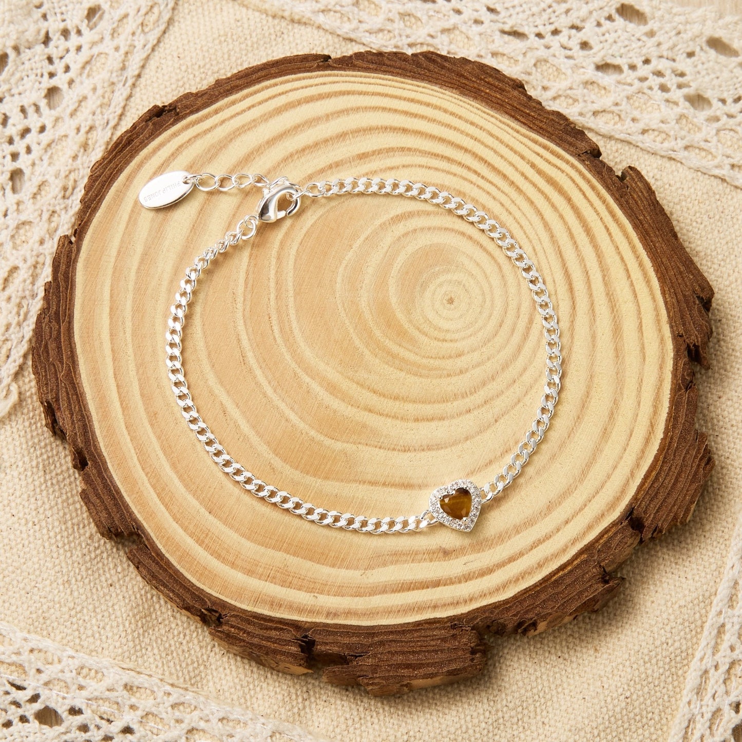 Tigers Eye Heart Gemstone Bracelet with Quote Card Created with Zircondia® Crystals