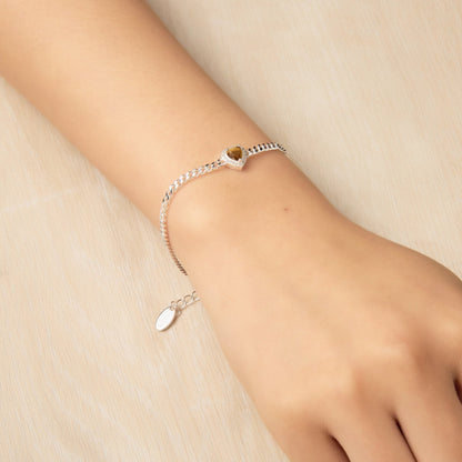 Tigers Eye Heart Gemstone Bracelet with Quote Card Created with Zircondia® Crystals