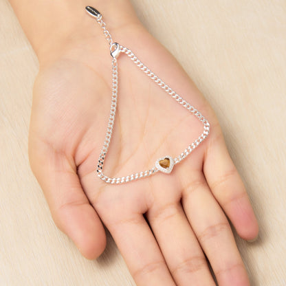 Tigers Eye Heart Gemstone Bracelet Created with Zircondia® Crystals