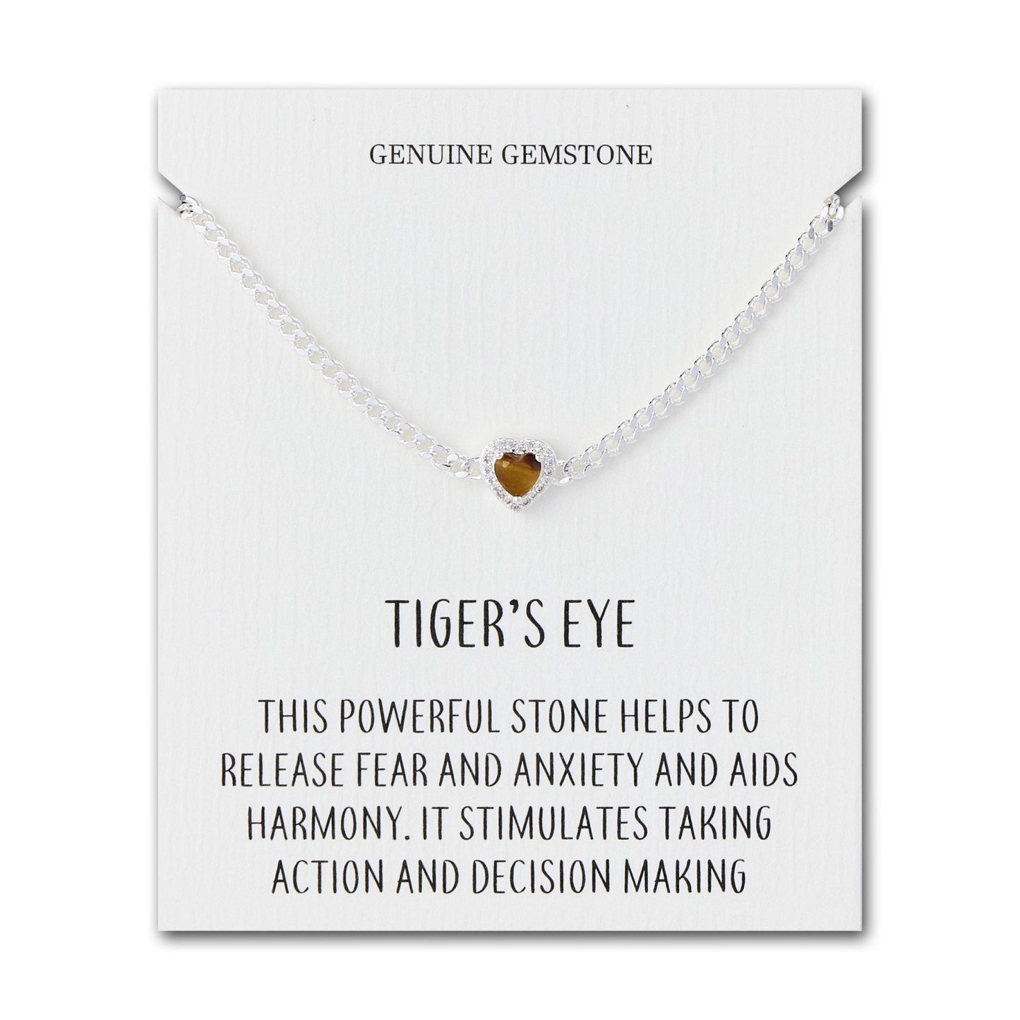 Tigers Eye Heart Gemstone Bracelet with Quote Card Created with Zircondia® Crystals