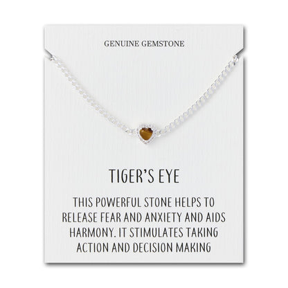 Tigers Eye Heart Gemstone Bracelet with Quote Card Created with Zircondia® Crystals