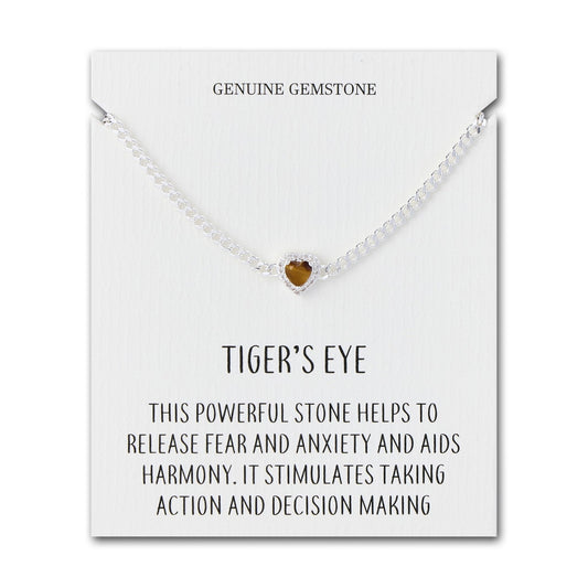 Tigers Eye Heart Gemstone Bracelet with Quote Card Created with Zircondia® Crystals