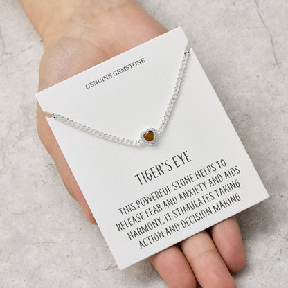 Tigers Eye Heart Gemstone Bracelet with Quote Card Created with Zircondia® Crystals