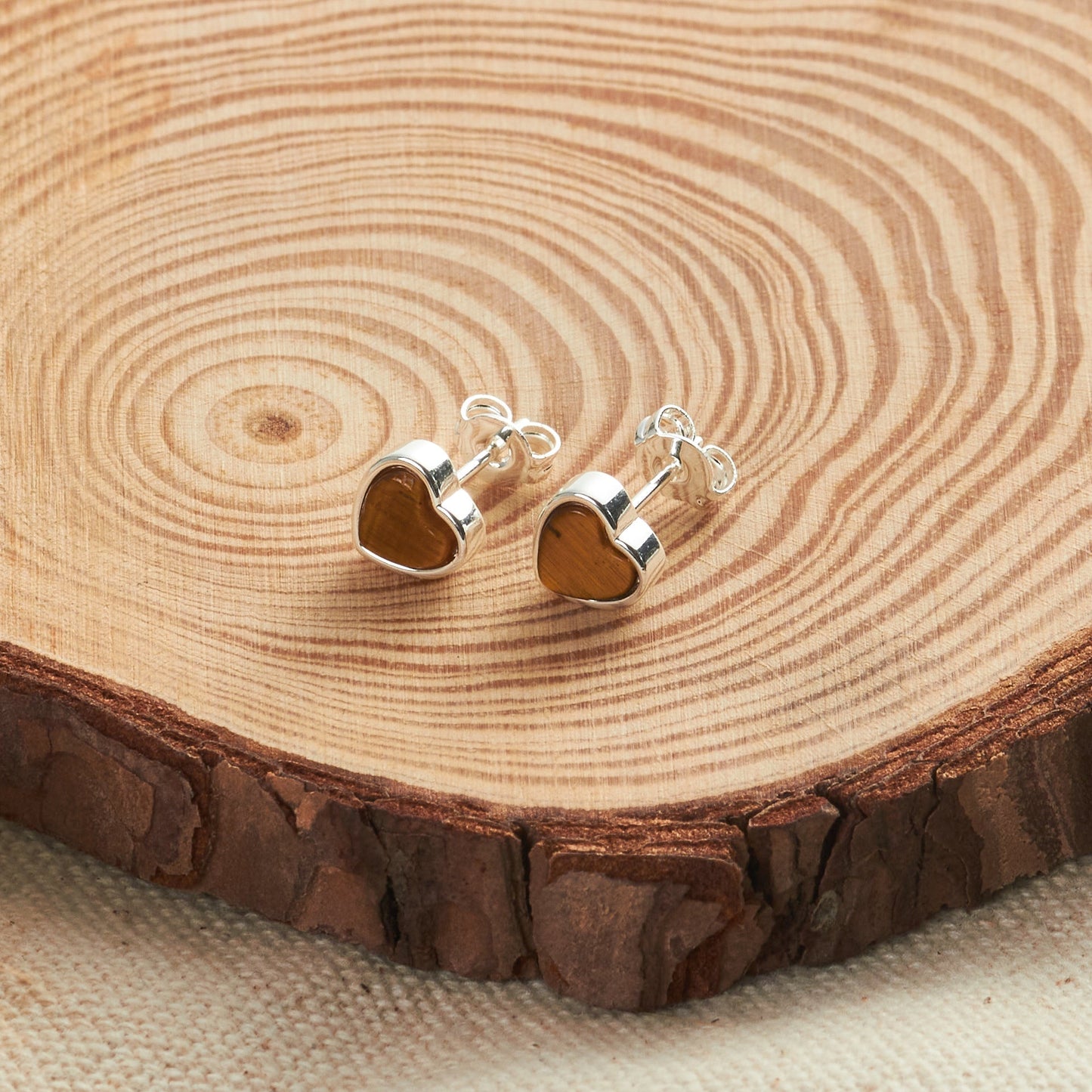Tiger's Eye Heart Stud Earrings