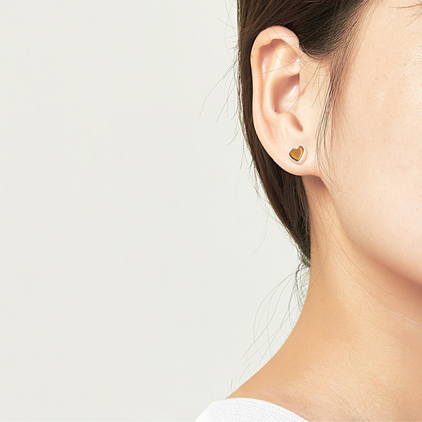 Tiger's Eye Heart Stud Earrings