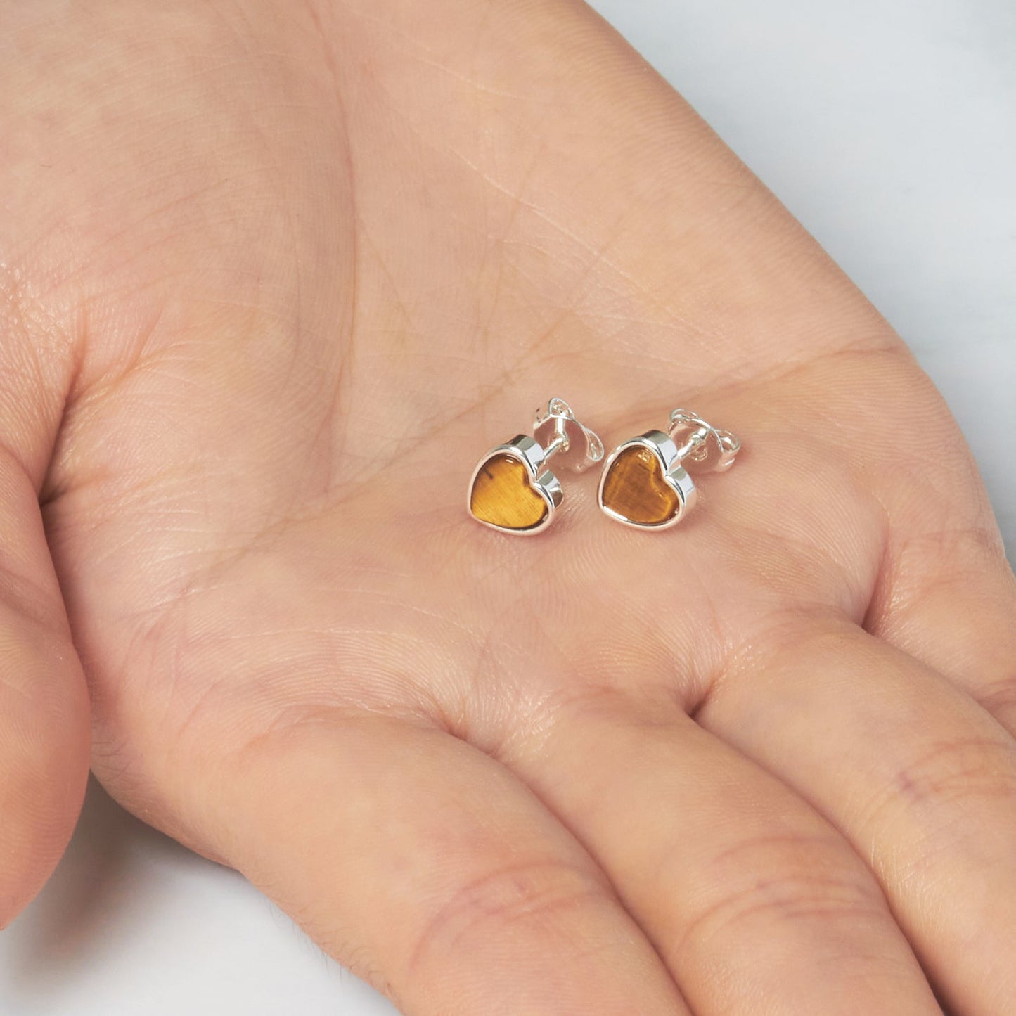 Tiger's Eye Heart Stud Earrings