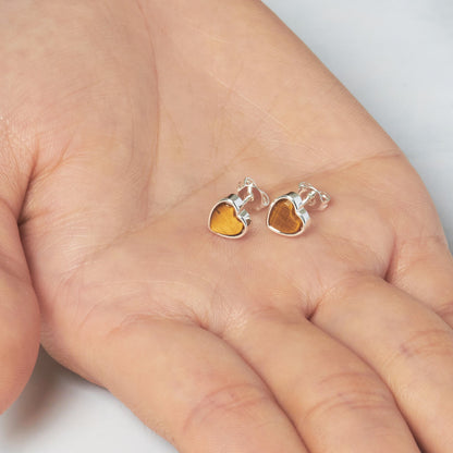 Tiger's Eye Heart Stud Earrings with Quote Card