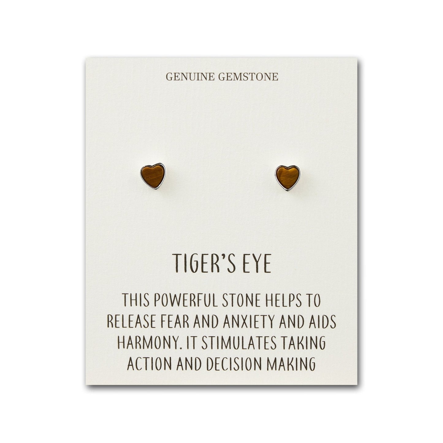 Tiger's Eye Heart Stud Earrings with Quote Card