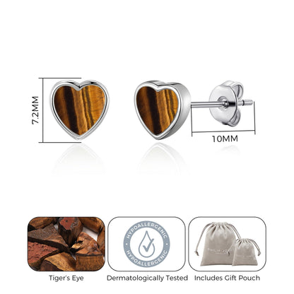 Tiger's Eye Heart Stud Earrings with Quote Card
