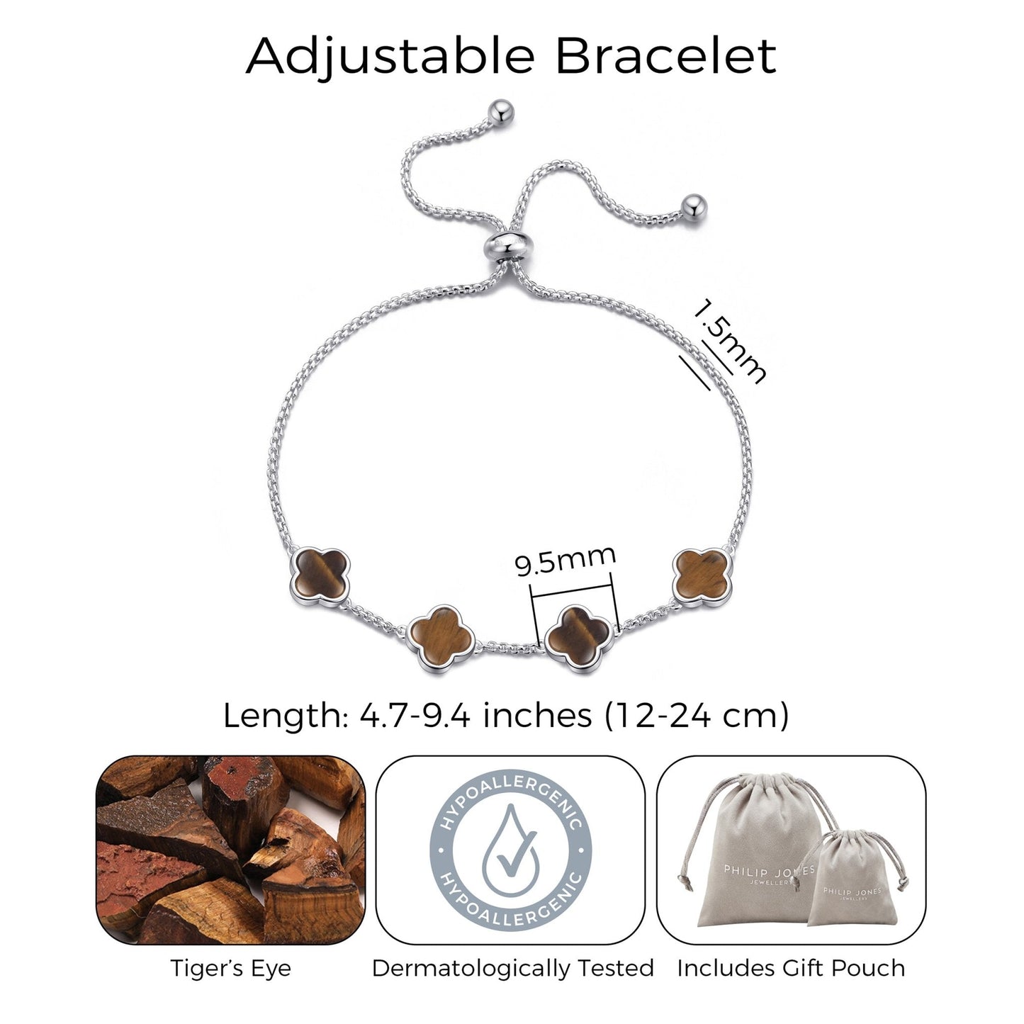 Tigers Eye Multi Clover Friendship Bracelet