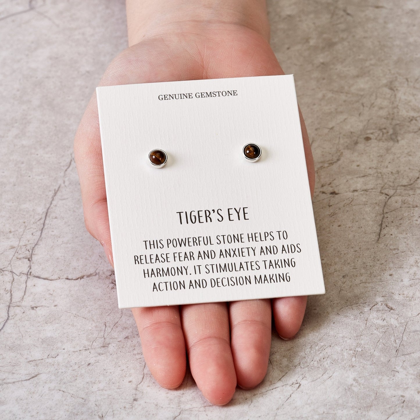 Tigers Eye Stud Earrings with Quote Card