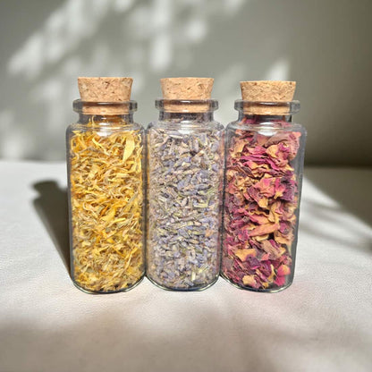 Mini Botanical Vial Trio – Lavender, Rose & Chamomile Petals