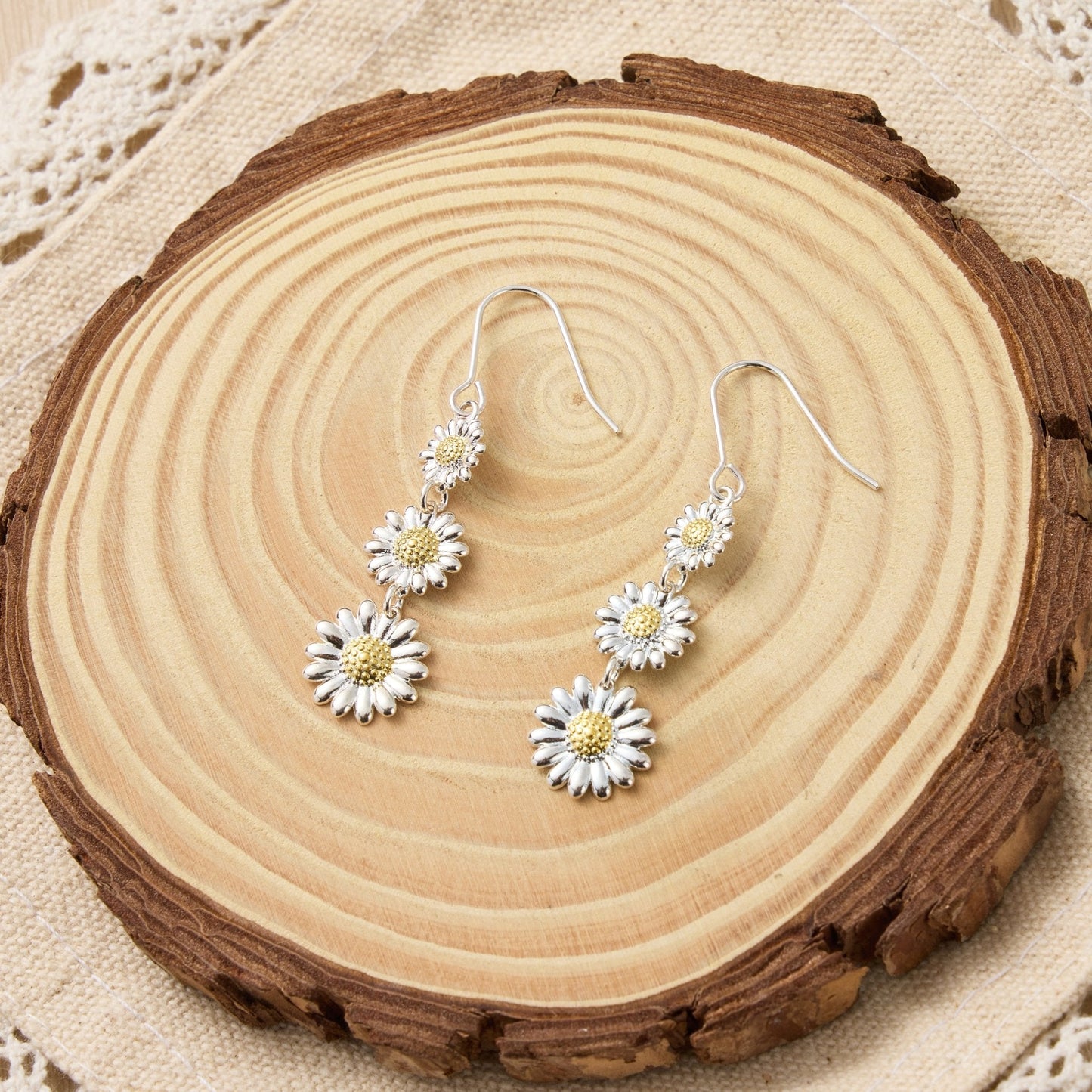 Triple Daisy Drop Earrings
