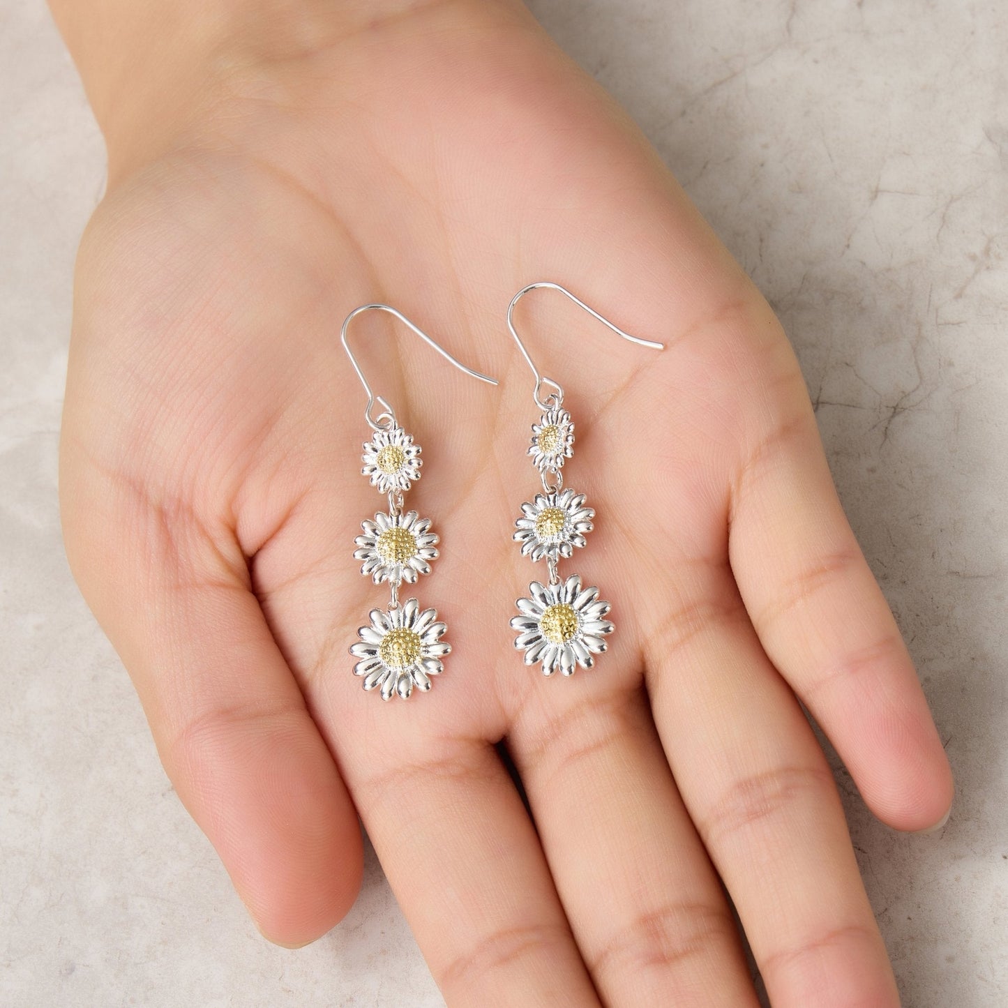 Triple Daisy Drop Earrings