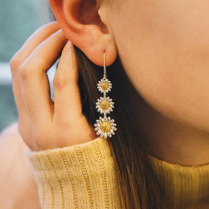 Triple Daisy Drop Earrings
