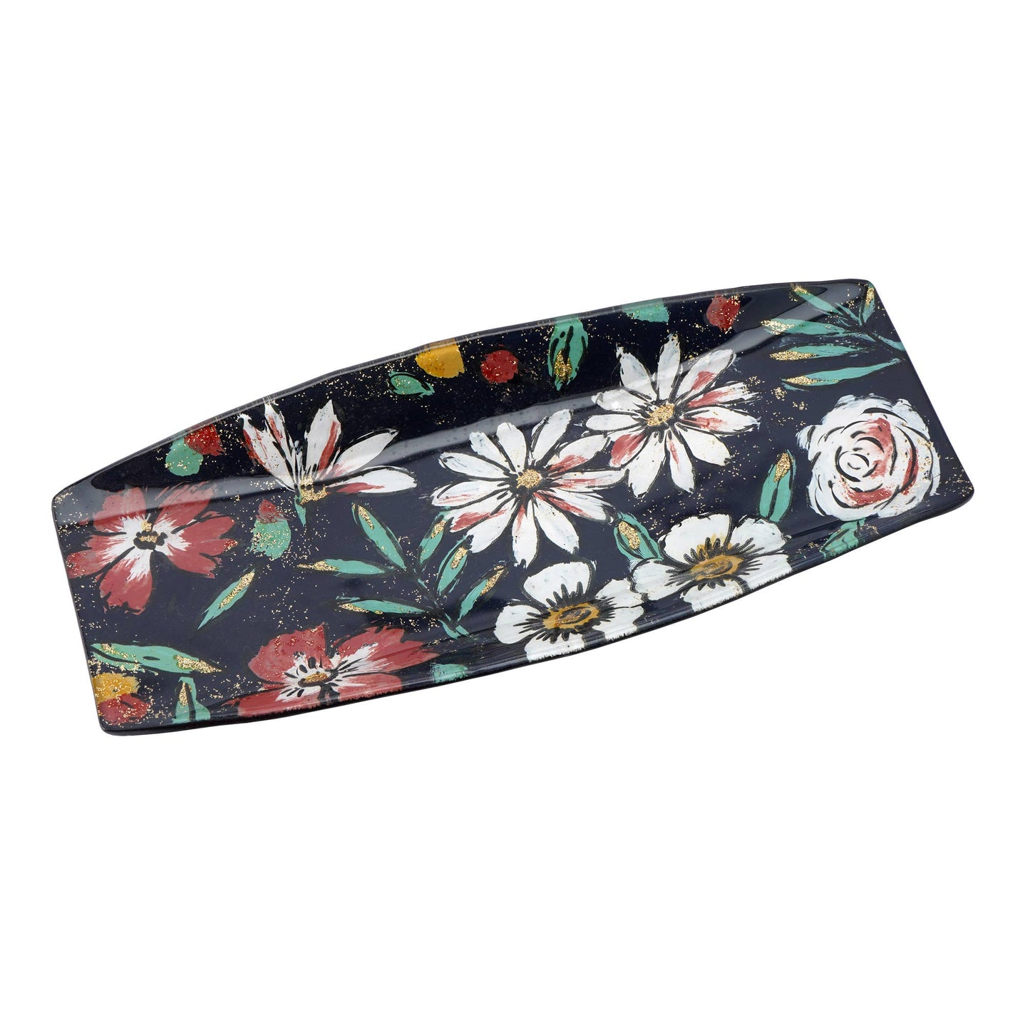 Twilight Bloom Glass Long Rectangular Dish In Gift Box