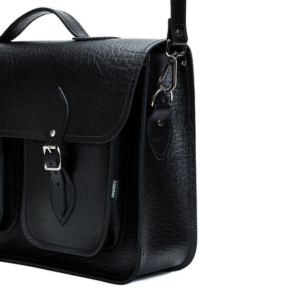 Twin Pocket Executive Handmade Leather Satchel - Black