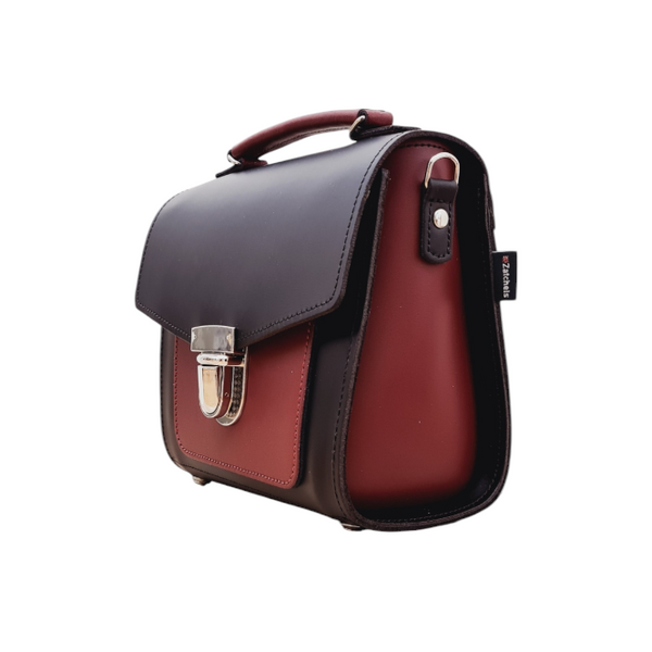 Handmade Leather Two Tone Sugarcube Handbag - Black & Oxblood