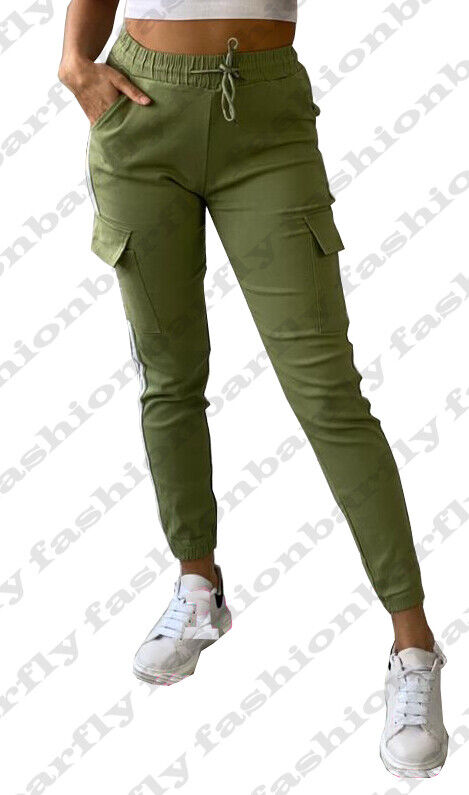 Ladies Combat Cargo Trouser Stretch Elasticated Waist Cotton Blend Cargo Pant