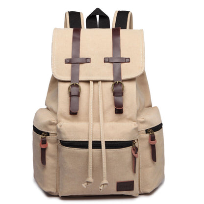 Sac à dos en toile et cuir véritable unisexe, grand sac à dos scolaire, sac à bandoulière